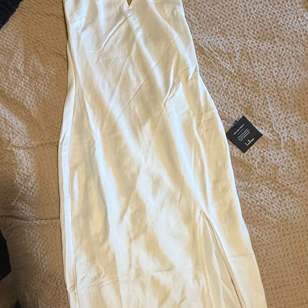 Lulu’s Beyond Classy White Satin Halter Midi Dress